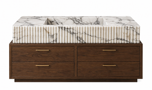 Fluted Calacatta Viola Marble Sink Vanity with Solid Wood Cabinet | Luxury Bathroom Vanity