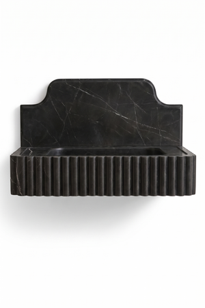Floating Nero Marquina Black Marble Sink with Backsplash | Custom Wall Mounted Vanity