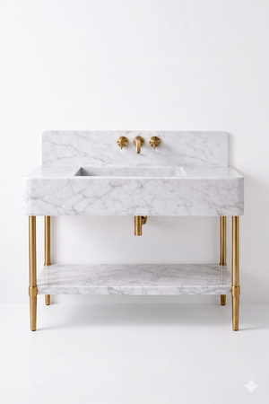 Carrara White Marble Vanity with Brass Legs and Shelf