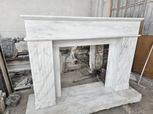 Custom Carrara White Marble Fireplace Mantel | Fluted Luxury Surround