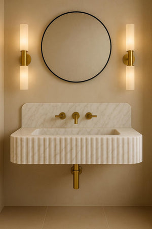 Floating Beige Marble Sink | Custom Wall Mounted Wash Basin
