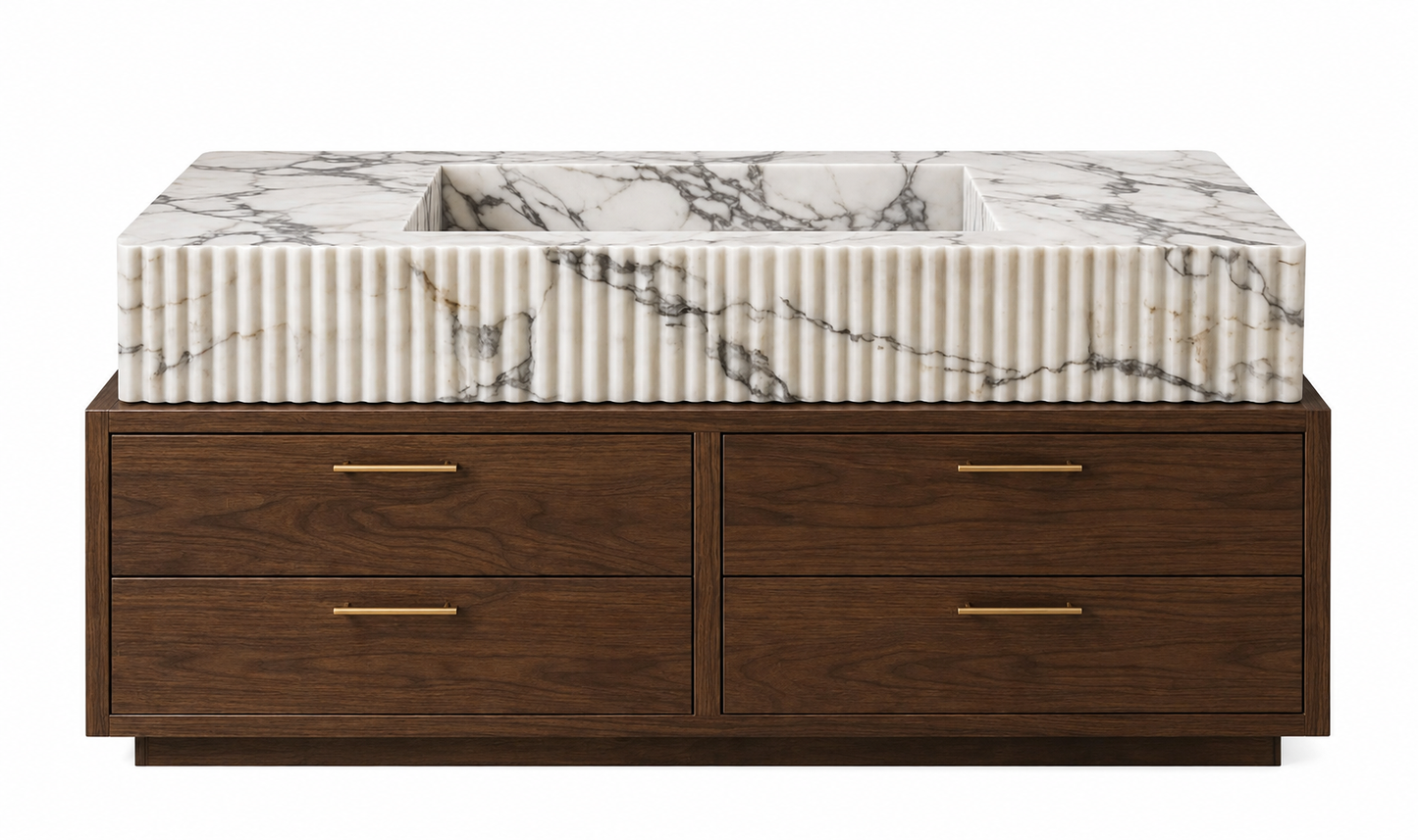 Fluted Calacatta Viola Marble Sink Vanity with Solid Wood Cabinet | Luxury Bathroom Vanity