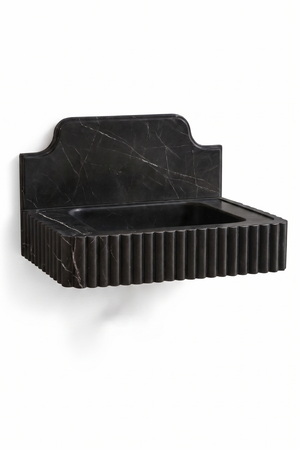 Floating Nero Marquina Black Marble Sink with Backsplash | Custom Wall Mounted Vanity
