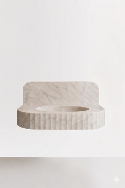 Floating Carrara White Marble Sink | Custom Wall Mounted Vanity