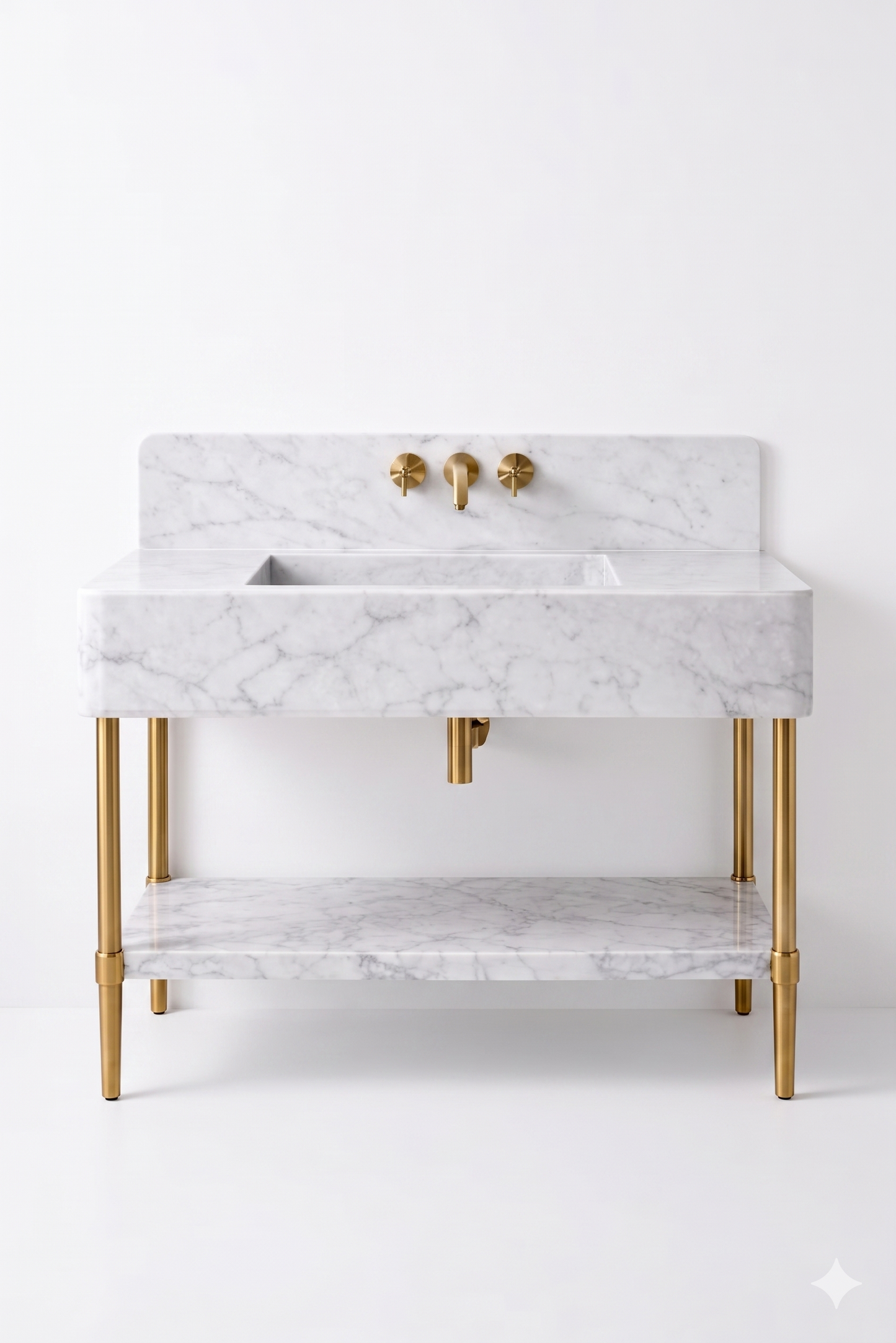 Carrara White Marble Vanity with Brass Legs and Shelf