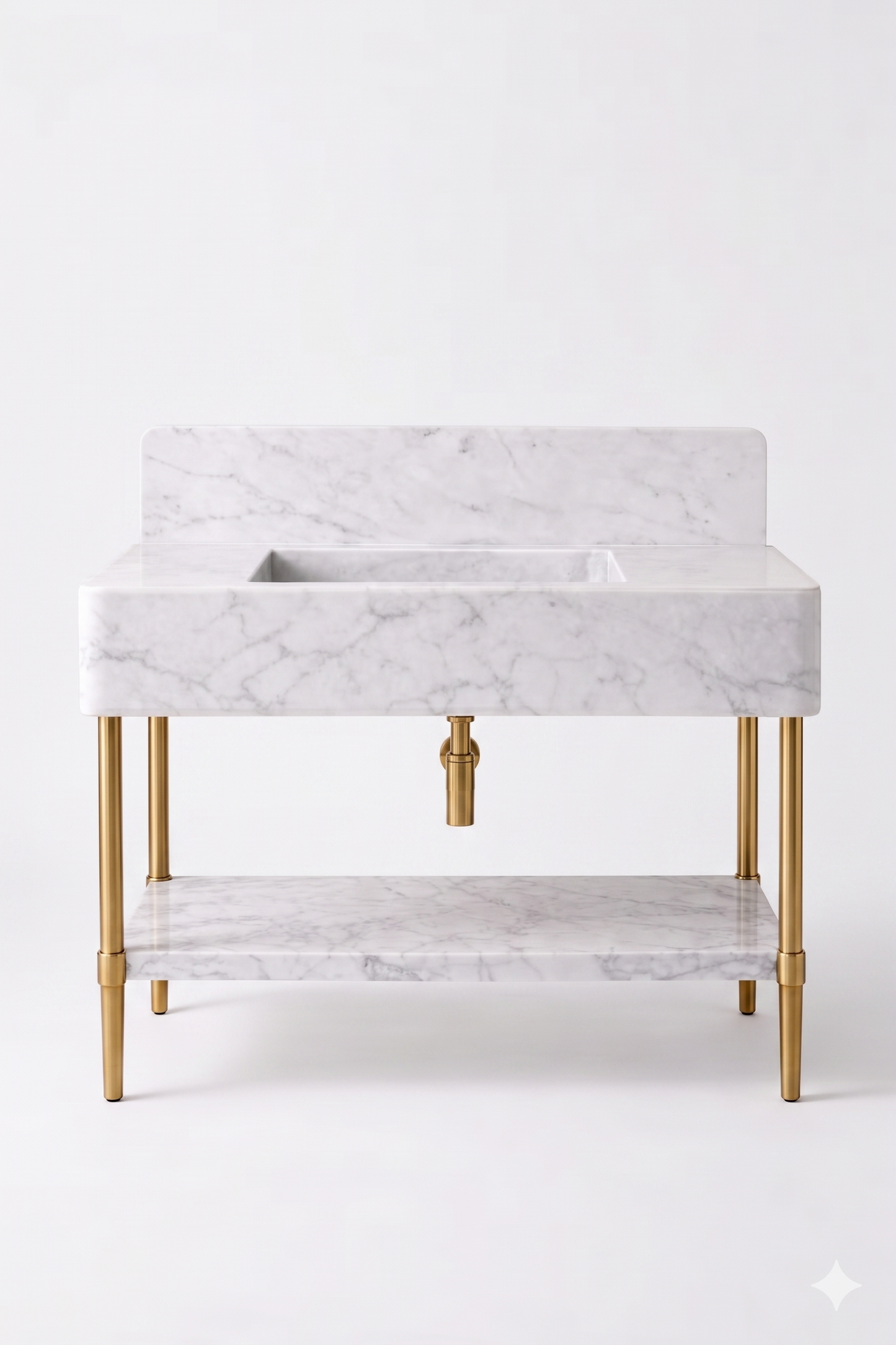 Carrara White Marble Vanity with Brass Legs and Shelf