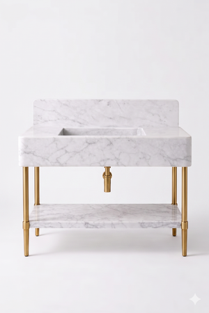 Carrara White Marble Vanity with Brass Legs and Shelf