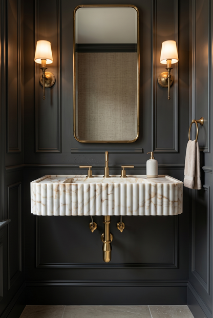 Floating Calacatta Gold Marble Sink | Custom Wall Mounted Vanity
