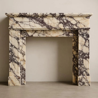Custom Calacatta Viola Marble Fireplace Mantel | Fluted Luxury Surround