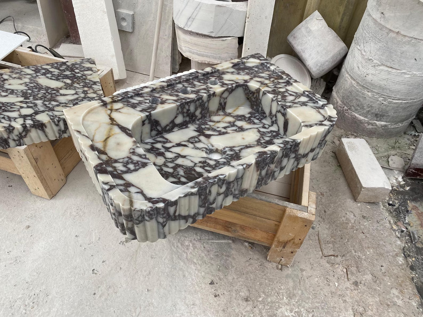 Custom Calacatta Viola Marble Sink Vanity with Brass Legs