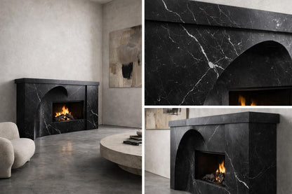 Architectural Marble Fireplace Surround | Custom Nero Marquina Marble Fireplace Mantel