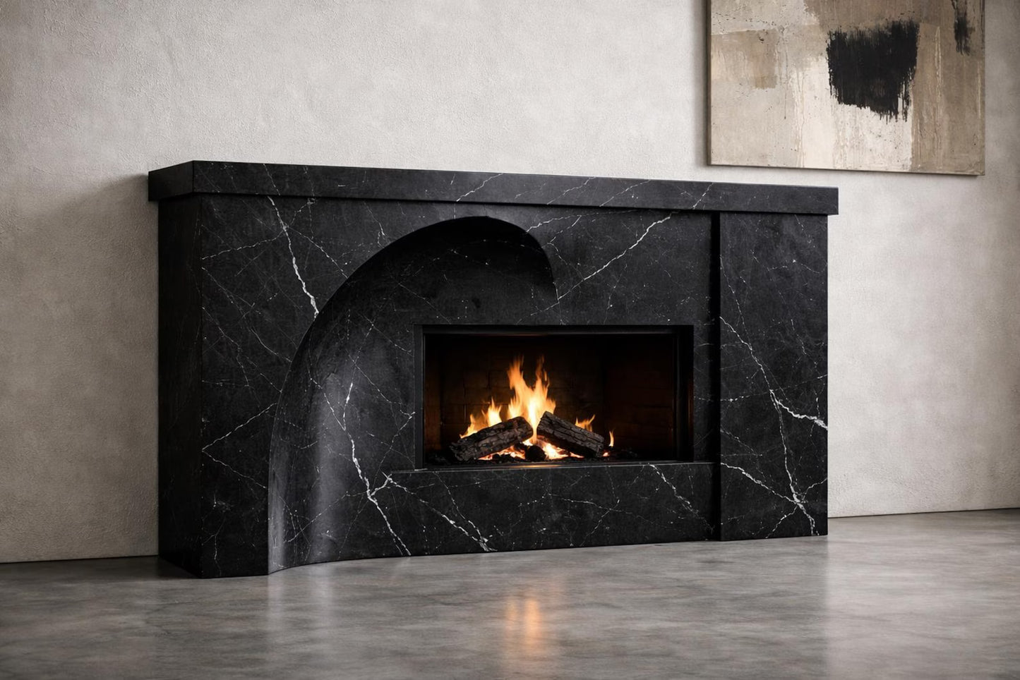 Architectural Marble Fireplace Surround | Custom Nero Marquina Marble Fireplace Mantel