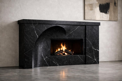 Architectural Marble Fireplace Surround | Custom Nero Marquina Marble Fireplace Mantel