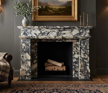Custom Calacatta Viola Marble Fireplace Mantel | Fluted Luxury Surround