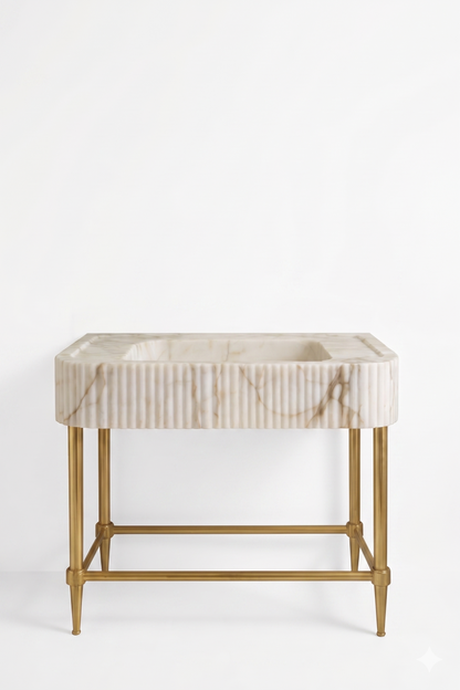 Custom Calacatta Gold Marble Sink Vanity with Brass Legs