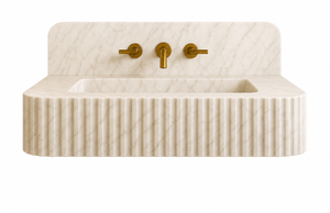Floating Beige Marble Sink | Custom Wall Mounted Wash Basin