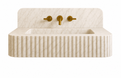 Floating Beige Marble Sink | Custom Wall Mounted Wash Basin