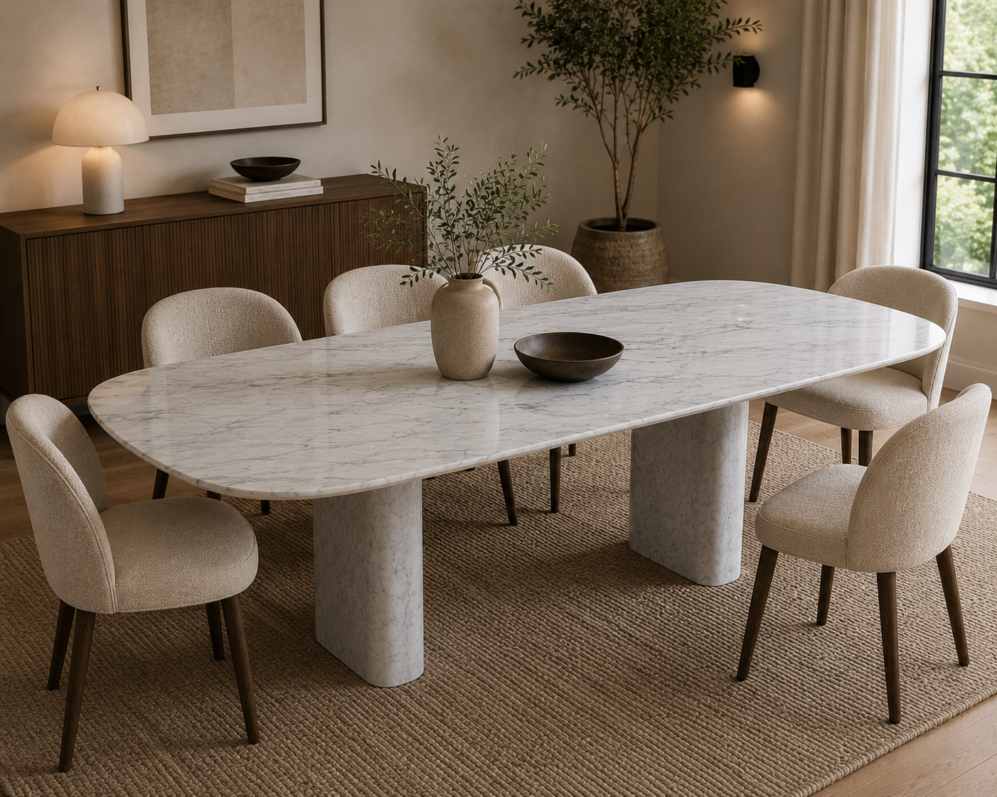 Carrara White Marble Oval Dining Table | Handmade Natural Stone Dining Table