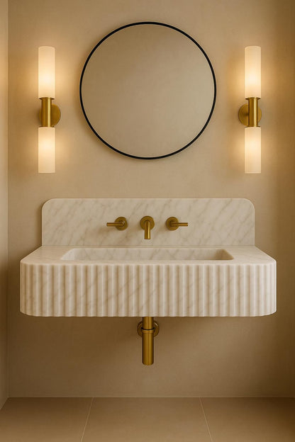 Floating Beige Marble Sink | Custom Wall Mounted Wash Basin