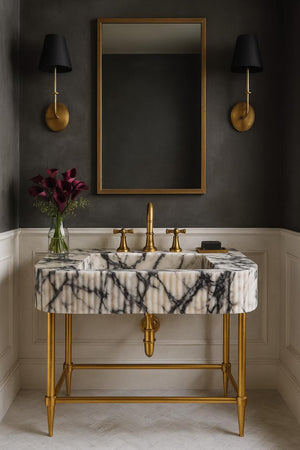 Custom Calacatta Viola Marble Sink Vanity with Brass Legs