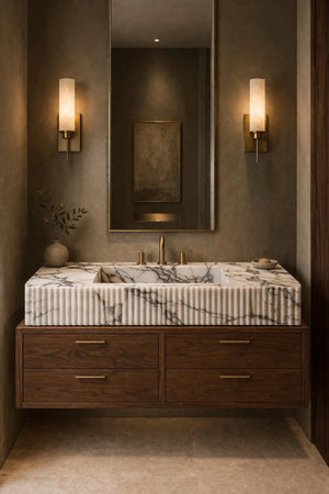 Fluted Calacatta Viola Marble Sink Vanity with Solid Wood Cabinet | Luxury Bathroom Vanity