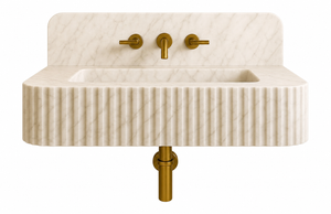 Floating Beige Marble Sink | Custom Wall Mounted Wash Basin