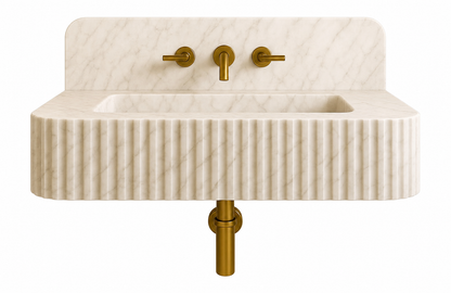 Floating Beige Marble Sink | Custom Wall Mounted Wash Basin