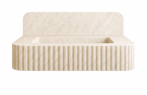 Floating Beige Marble Sink | Custom Wall Mounted Wash Basin