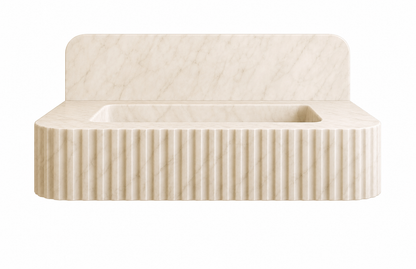 Floating Beige Marble Sink | Custom Wall Mounted Wash Basin