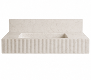 Carrara White Marble Vanity with Brass Legs and Metal Shelf