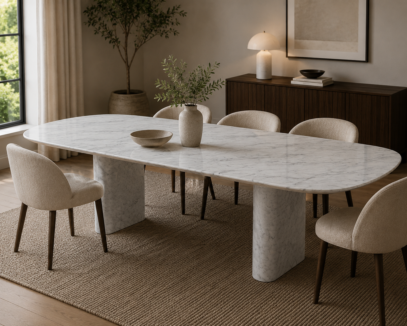 Carrara White Marble Oval Dining Table | Handmade Natural Stone Dining Table