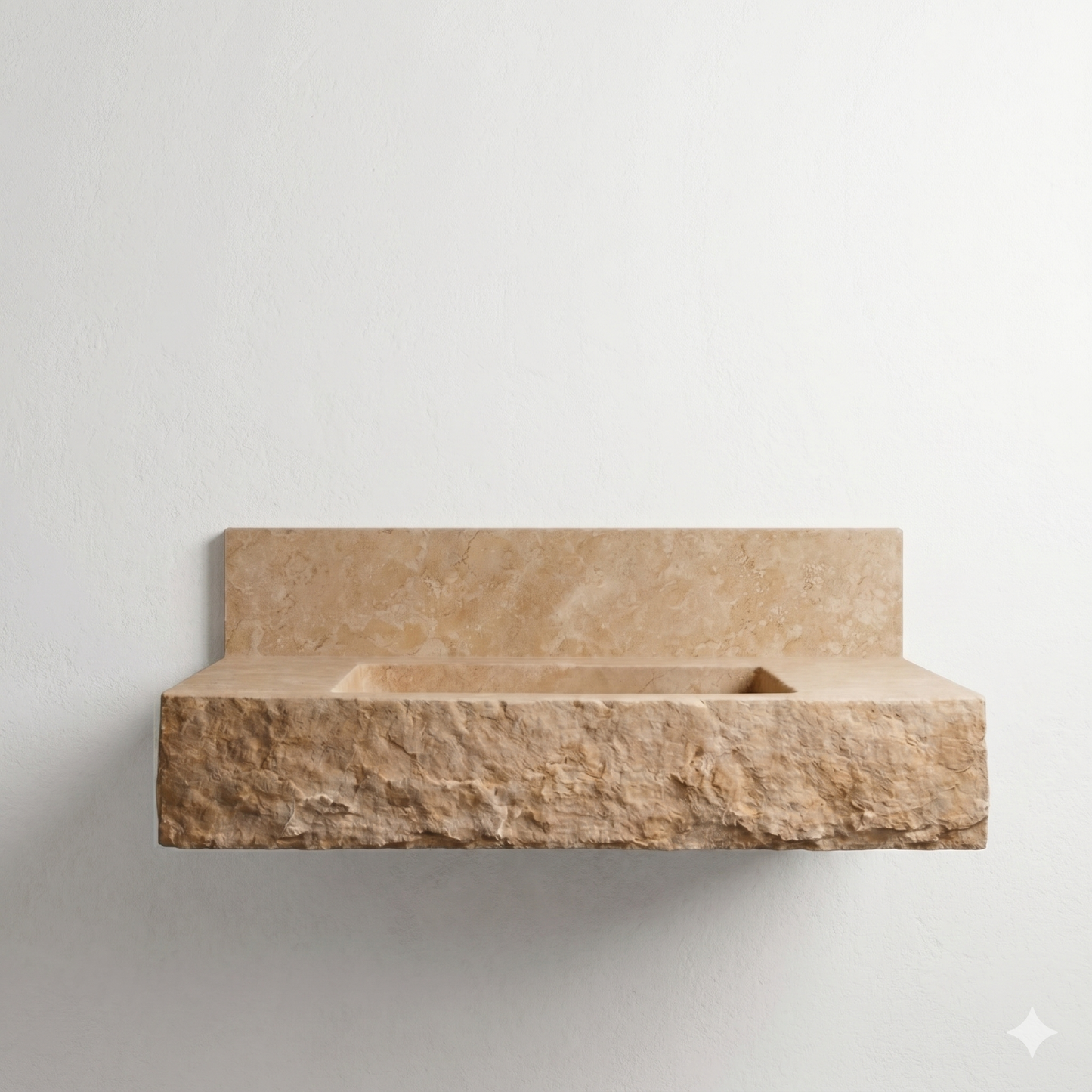 Floating Travertine Stone Sink with Backsplash | Custom Wall Mounted Vanity