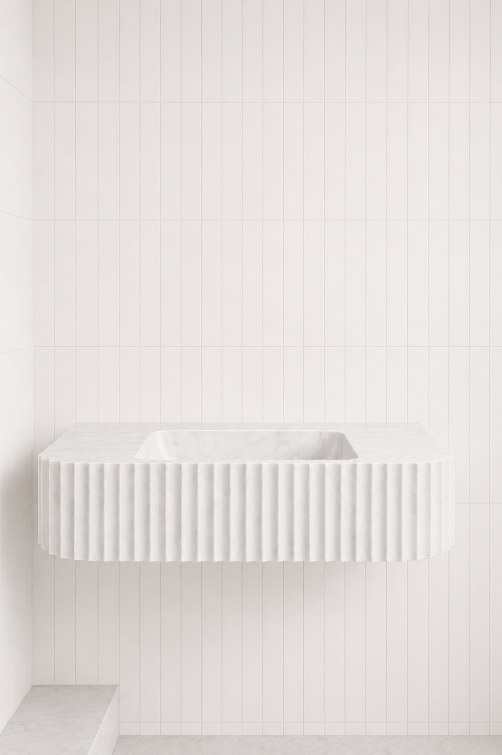 Floating Carrara Marble Sink | Custom Wall Mounted Wash Basin