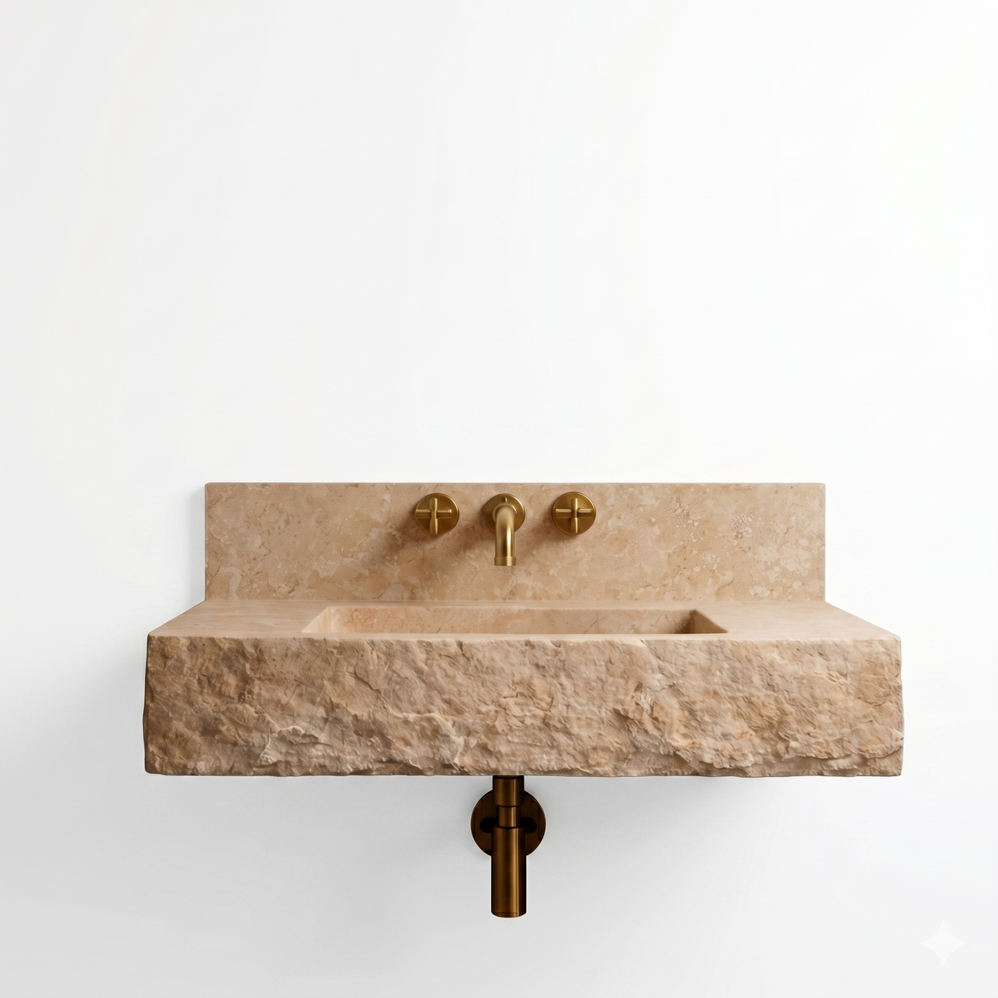 Floating Travertine Stone Sink with Backsplash | Custom Wall Mounted Vanity
